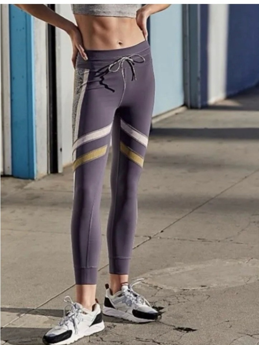 Free People Movement Fired Up Leggings Floral Print Stripe Down the Side Purple